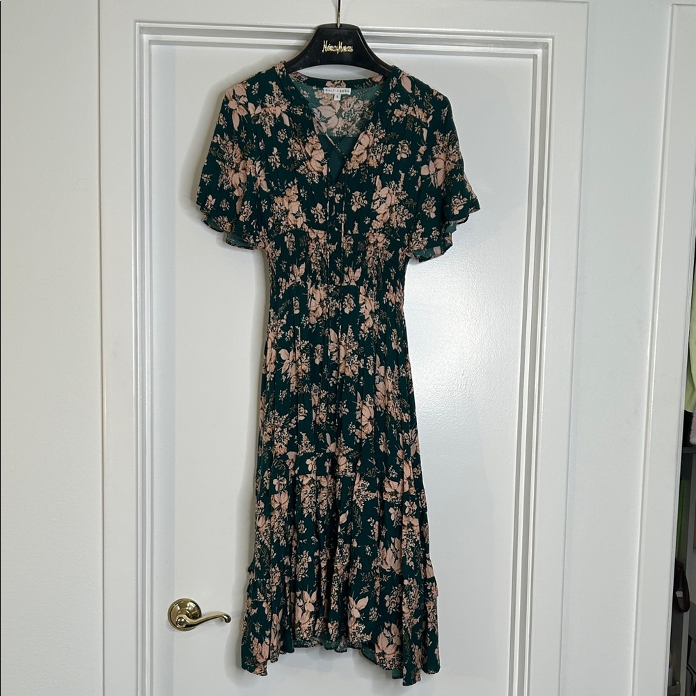Baltic Born Floral Midi Dress in Green and Pink